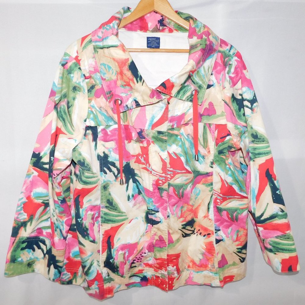 Jockey Bright Multicolor Floral Light Spring  Full Zip Jacket Womens 2XL